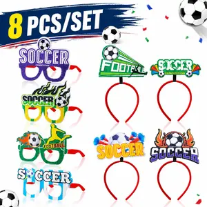 8Pcs Soccer Fan Party Accessory Kit | Funny Novelty Glasses + Team Headbands Game Day Watch Party Decor & Photo Booth Props, Sports Match Fan Costume Supplies For Soccer Viewing Parties，Fan Outfit Costume Kit For Match Day & Sports Themed Parties
