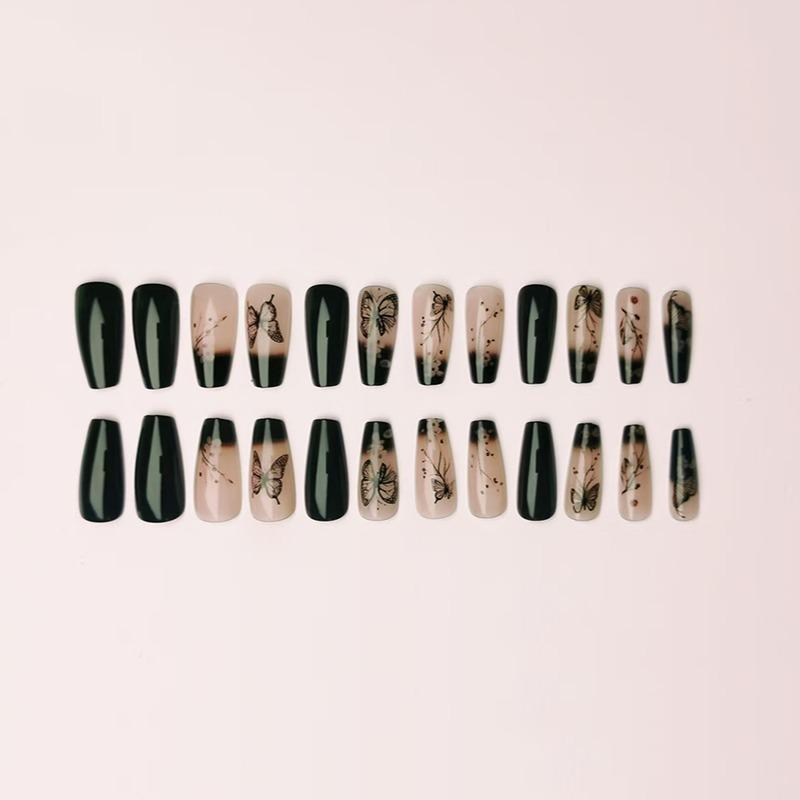 Butterfly & Flower Pattern Fake Nails, 24pcs Removable False Nails for Women Girls Nail Art Design, Effortless Press on Nails Manicure Set