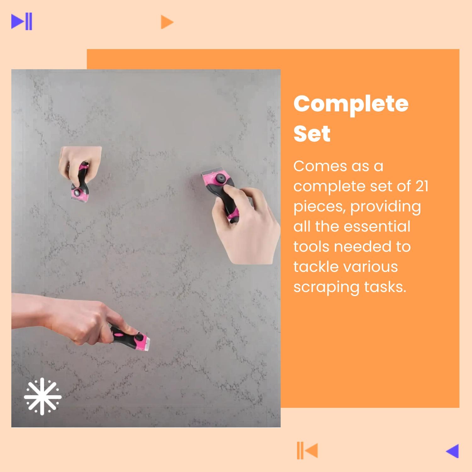 Multi-Purpose Scraper Tool Set with 20 Extra Blades, Dual-Edge Design for Removing Paint Stickers Adhesive Labels