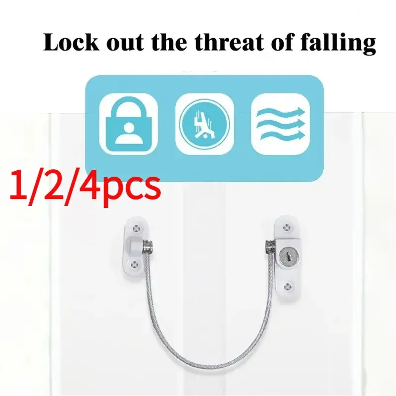 1/2/4pcs stainless steel window lock, child safety lock, Prevent Falling, high-rise anti fall push-pull stopper, anti-theft window lock with key screw