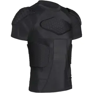 Mens Padded Compression Football Shirt Rib Protectors with 6 Football Pads Protective Gear for Baseball Basketball Softball