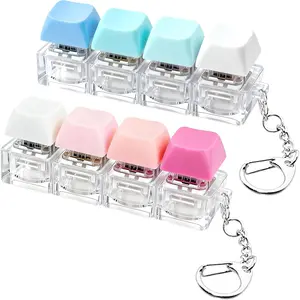 2 PCS Keyboard Fidget Toy, Keyboard Fidget Keychain 4-in-1 Keyboard Decompression Button Finger Clicker Toys, Button Stress Relief Fidget Gifts to Relief Stress (Blue Pink)fidget toys