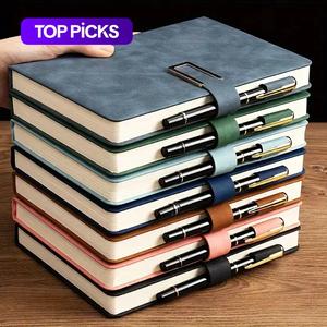 a5 200 pages notebook with pen holder, 1/2/3/5/10pcs retro minimalist style academic notebook without pen, office supplies, business office meeting & campus life diary, suitable for book lover, journal notebook, graduation gift, soft leather notebook