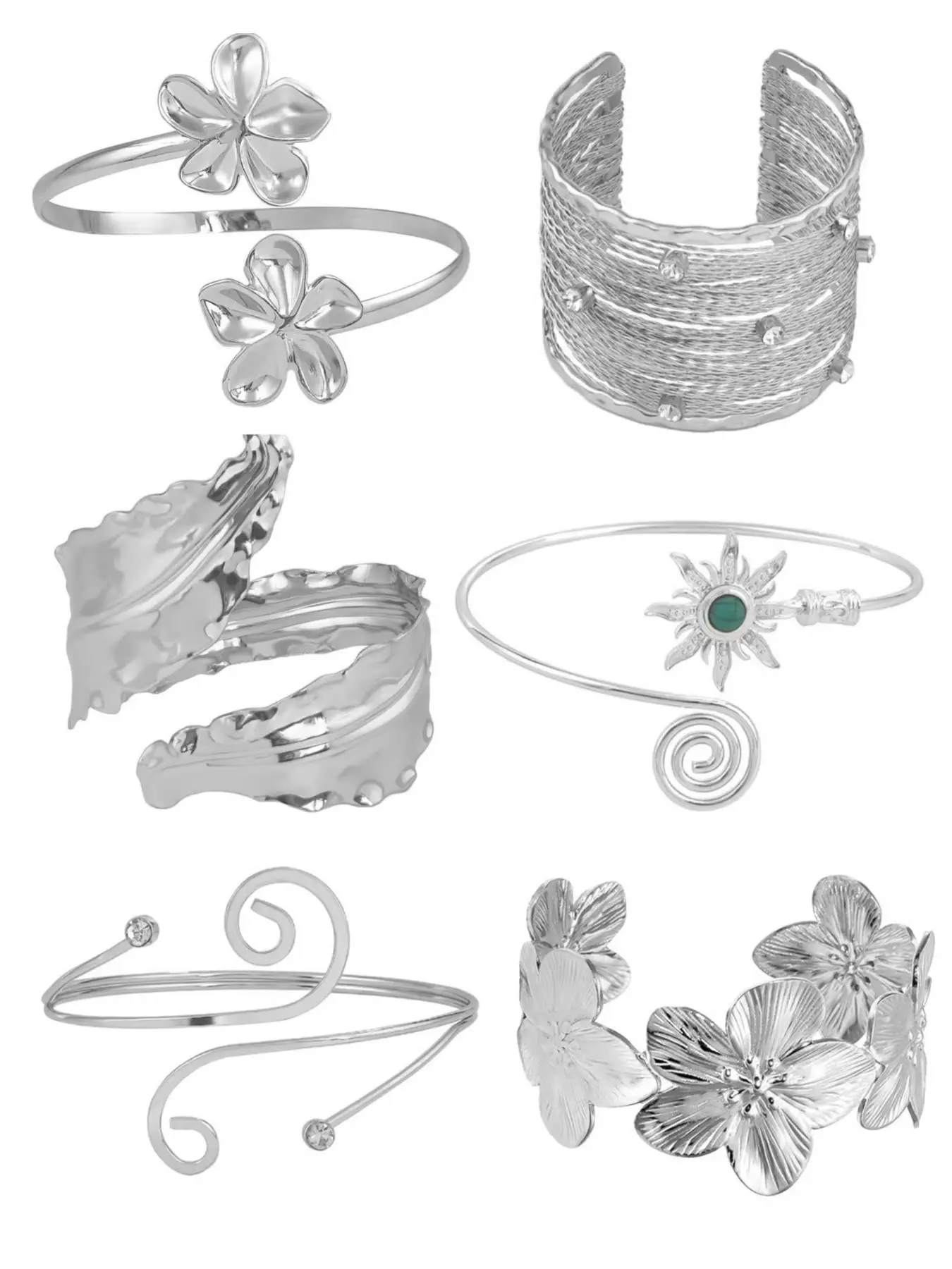 6-Piece Women's Bracelet and Arm Band Set, Adjustable Open-End Arm Bands, Solar Eclipse Theme, Fashionable Personalized Jewelry