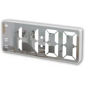 Mirror LED Digital Alarm Clock with Large White Digits Display, Adjustable Brightness & Snooze Function, Compact Electronic Desk Clock for Bedroom, Bedside, Office & Home Decor