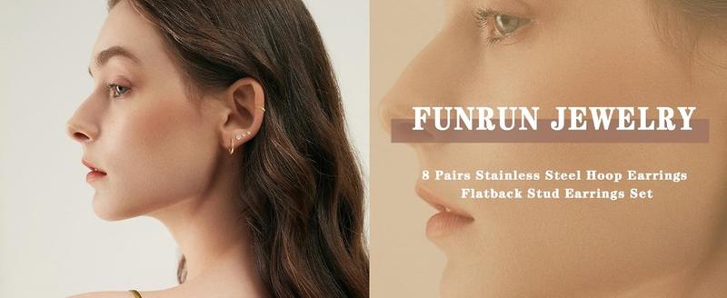 FUNRUN 8 Pairs Stainless Steel Earrings Sets Huggie Hoopearings Hypoallergenic Flat Back Stud Earrings for Women Thick Studs Tragus Piercing Jewelry FUNRUN 8 Pairs Stainless Steel Earrings Sets Huggie Hoopearings Hypoallergenic Flat Back Stud Earrings for Women Thick Studs Tragus Piercing Jewelry