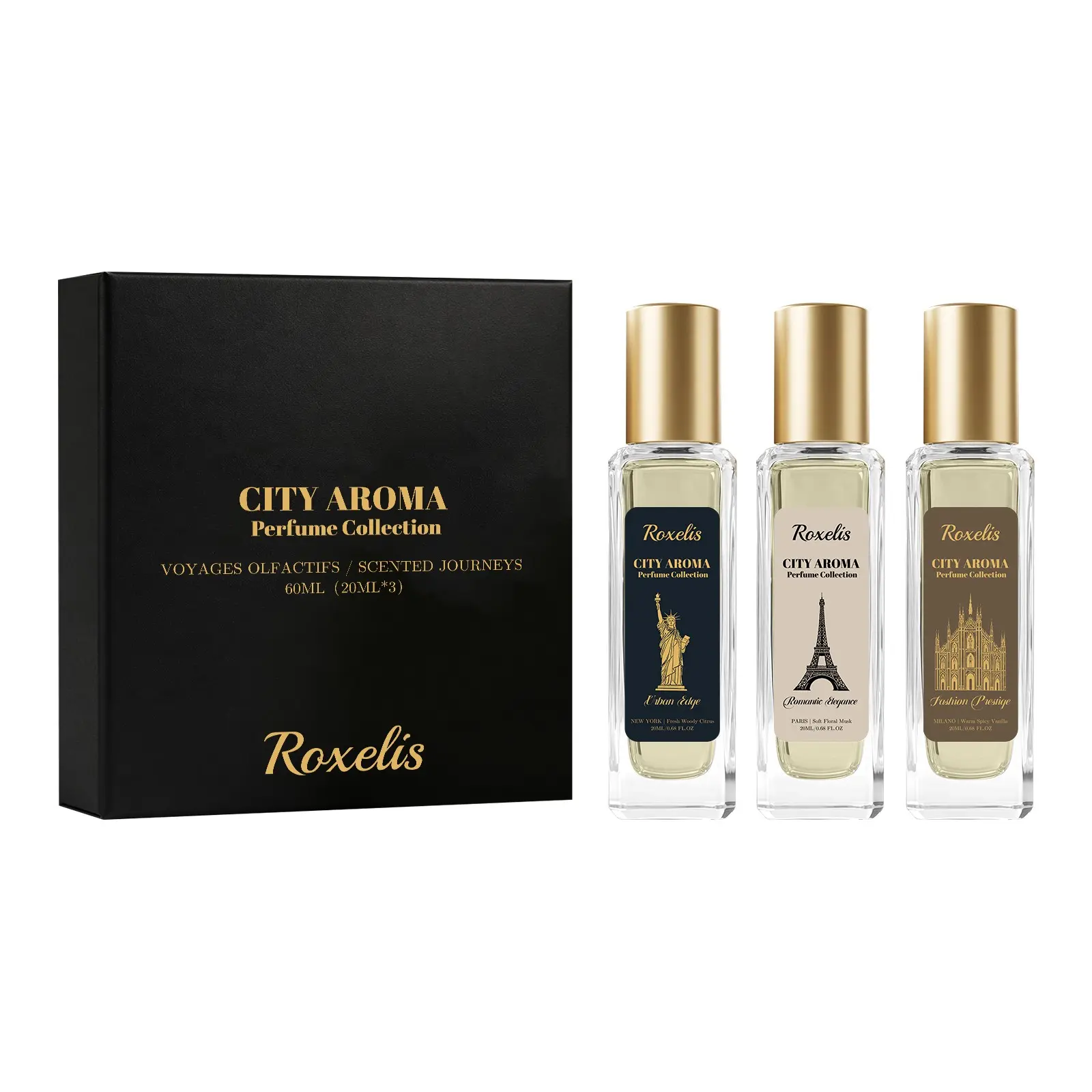 Roxelis Fashion City Perfume Set, Natural Mild Long‑Lasting Fragrance, Luxury Atmosphere Spray, Portable for Dating & Touch‑up