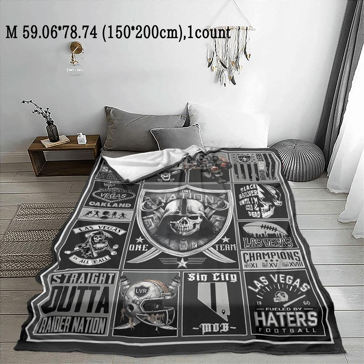 Oakland Raiders Pattern Slogan Print Blanket, Soft Comfortable Throw Blanket, Warm Napping Blanket for Home Office Travel Camping