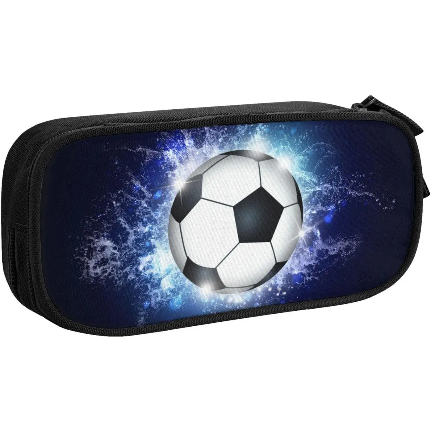 Blue Soccer Pattern Pencil Case, Large Capacity Durable Pencil Box with Zippers, Sports-Themed Storage Pen Bag for Boys GirlsGift