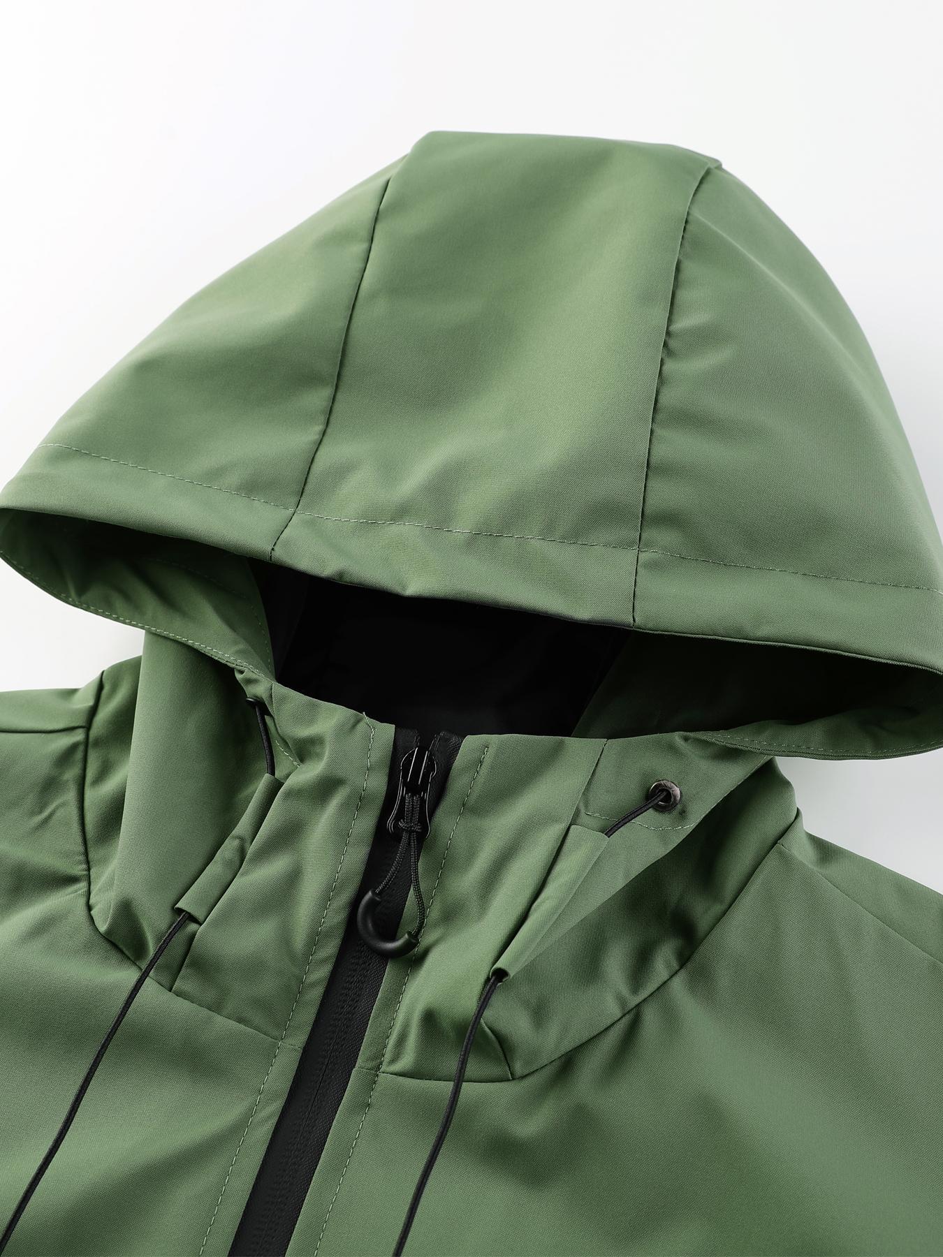 Men's Solid Pocket Drawstring Zip Up Hooded Waterproof Jacket, Regular Fit Casual Long Sleeve Windproof Jacket for Fall & Winter, Men's Clothing Jackets, Men's Outerwear for Outdoor Activities Technical Jacket, Jackets for Men Coats