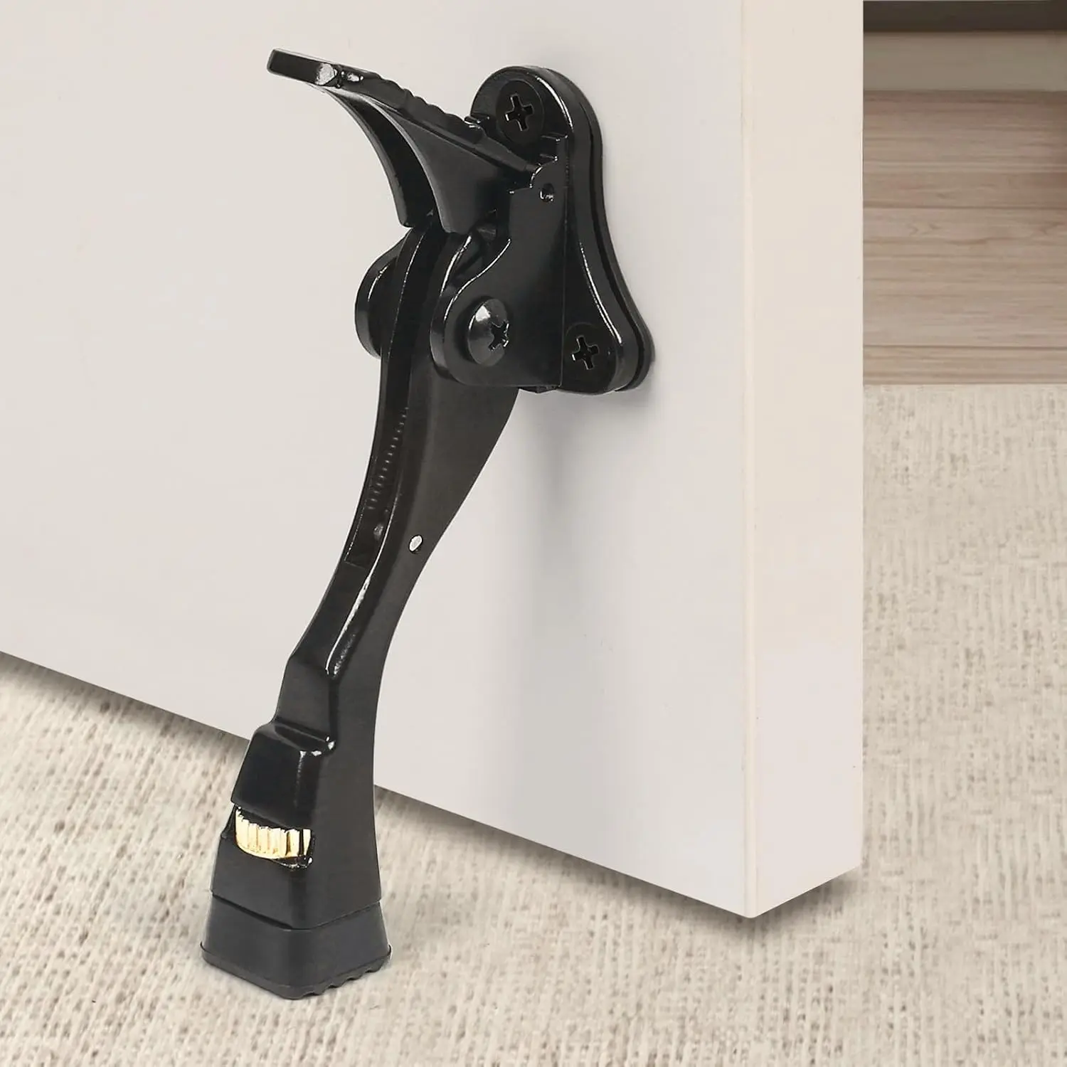Black Kick Down Door Stoppers for Bottom of Door, Heavy Duty Kickdown Door Stop, Adjustable Door Stoppers,   Kick Down Stopper (4 Inch x 1 Pack)