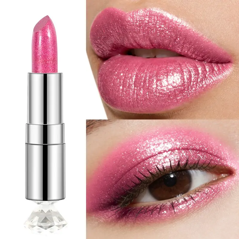 Bsimone Tri-Use Glitter Lipstick, Rose Gold Shimmer, Waterproof Long-Lasting, Smooth Gel Texture, Perfect for Parties and Events