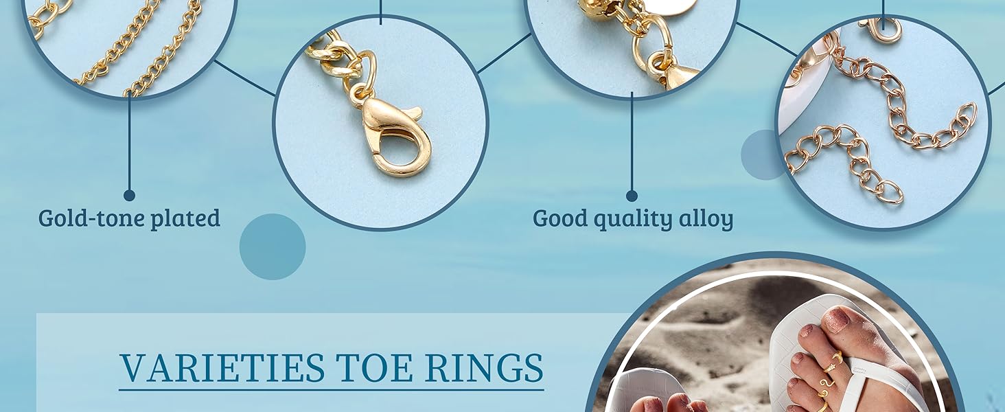 FUNRUN Toe Rings and Ankle Bracelets for Women Silver Rose Gold Plated Anklet Toe Rings Cute Layered Anklets Open Tail Rings Adjustable Beach Foot Jewelry for Summer