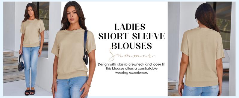 Saodimallsu Womens Short Sleeve Sweater Casual Basic Crew Neck Loose Knit Pullover Tops Summer Lightweight Blouses