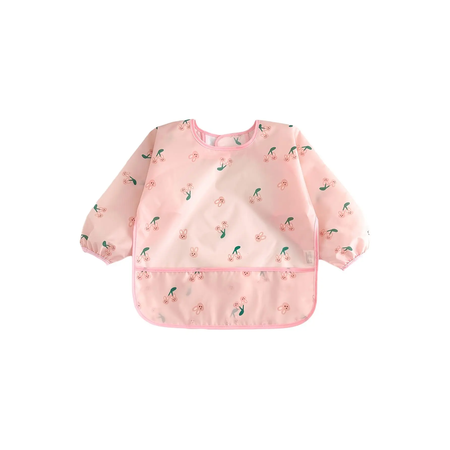 1Pc Premium Kids Bib, Long Sleeve Smock Apron With Pocket, Available In Cute Cherry, Bear, Dinosaur And Polka Dot Prints, Easy-Wipe Children Cover-Up Ideal For Baby Mealtime, Drawing And Painting Activities