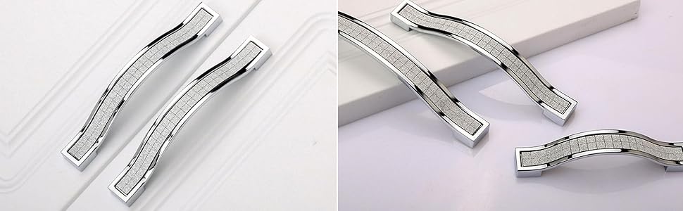 Euro Grind Arenaceous Rhinestone Crystal Cabinet Handle Pulls Knobs, 4.5" Length (3.8" Hole Centers), Silver, Zinc Alloy, 10-Pack