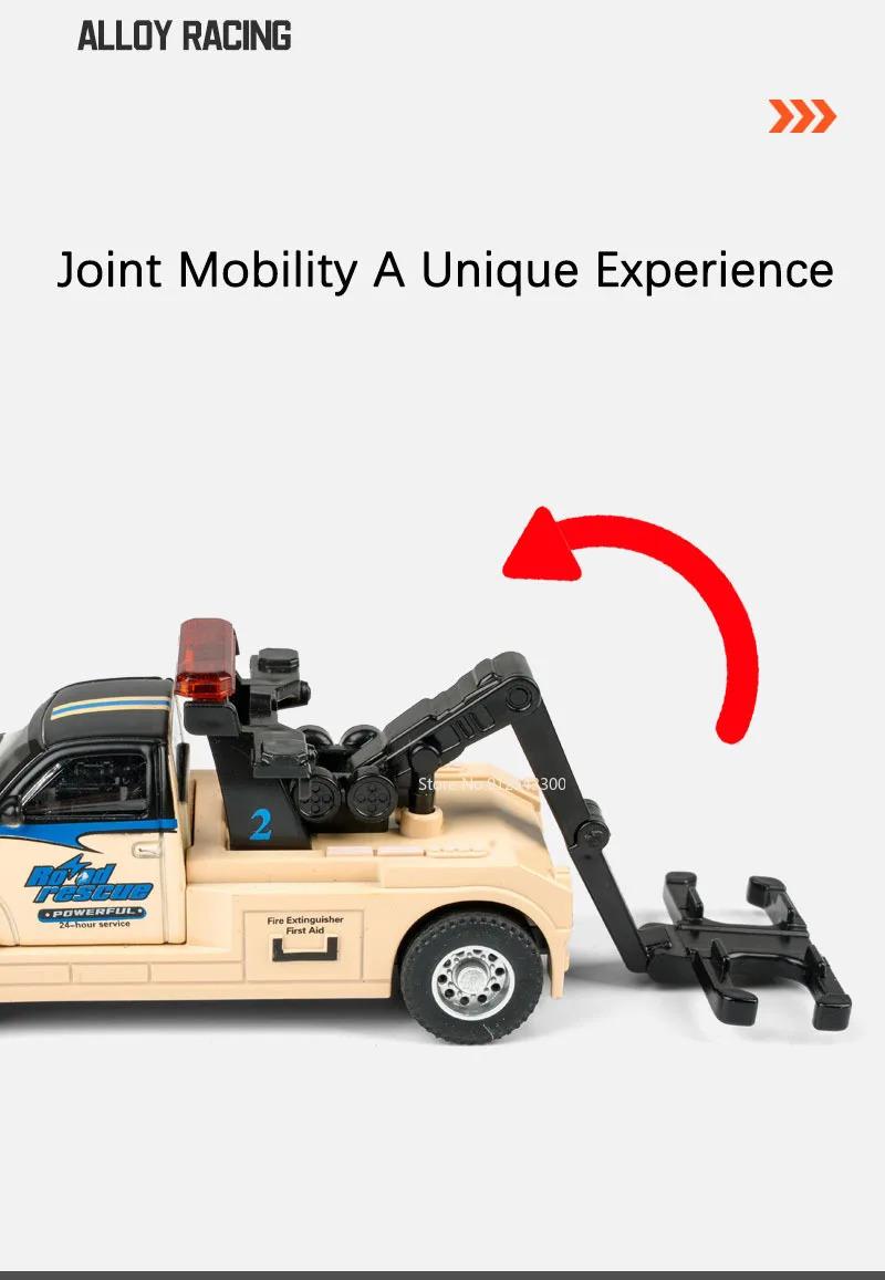 Scale 1:64 Container Alloy Trailer Model Toy Car Diecast Metal Movable Joint Pull Back Rescue Engineering Vehicles Gifts for Kid