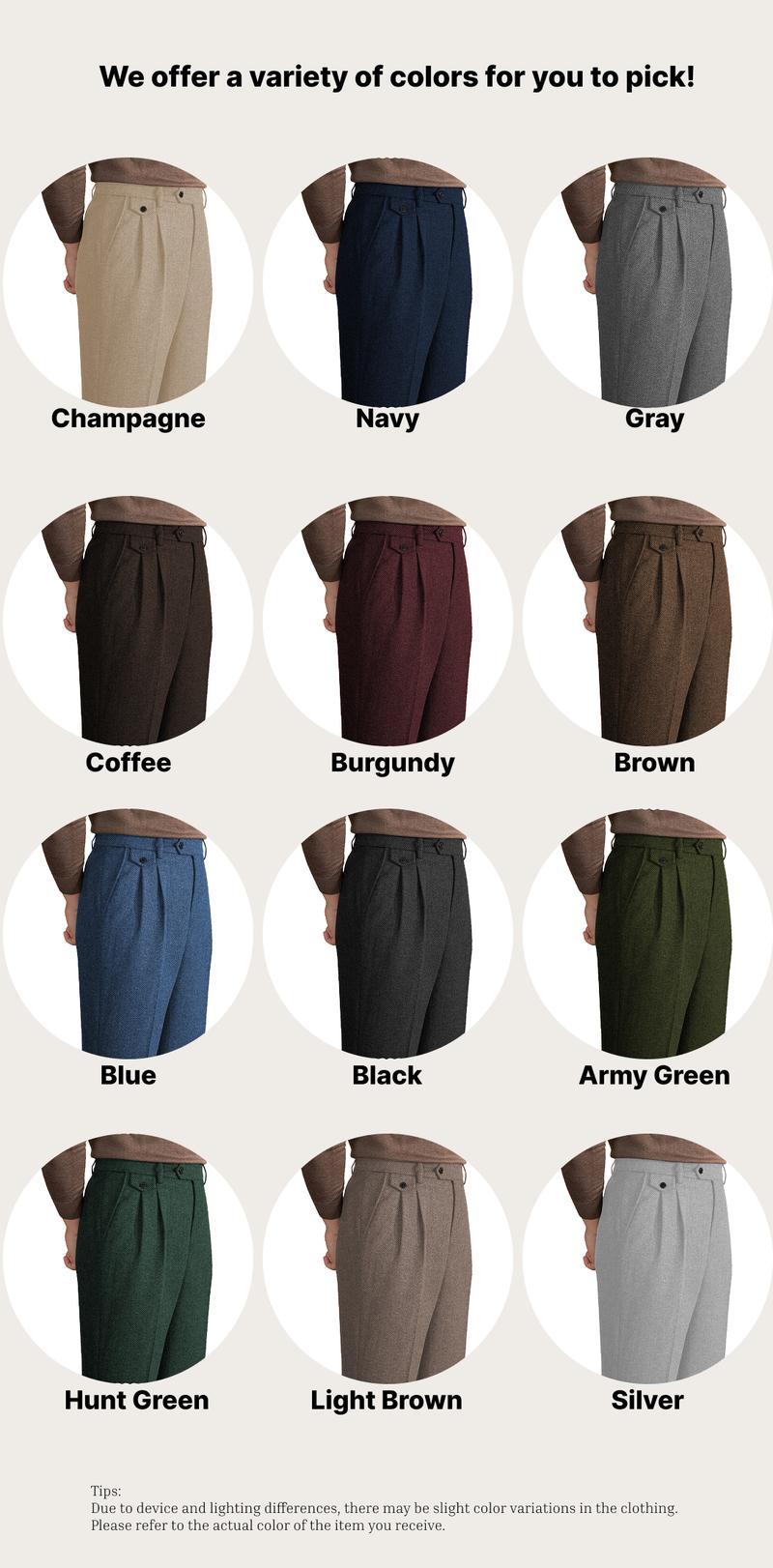 Men's Rtero Herringbone Tweed Wool-Polyester Blend Dress Pants: Elevate Formal & Smart-Casual Styles for Business, Weddings & Daily Polished Looks