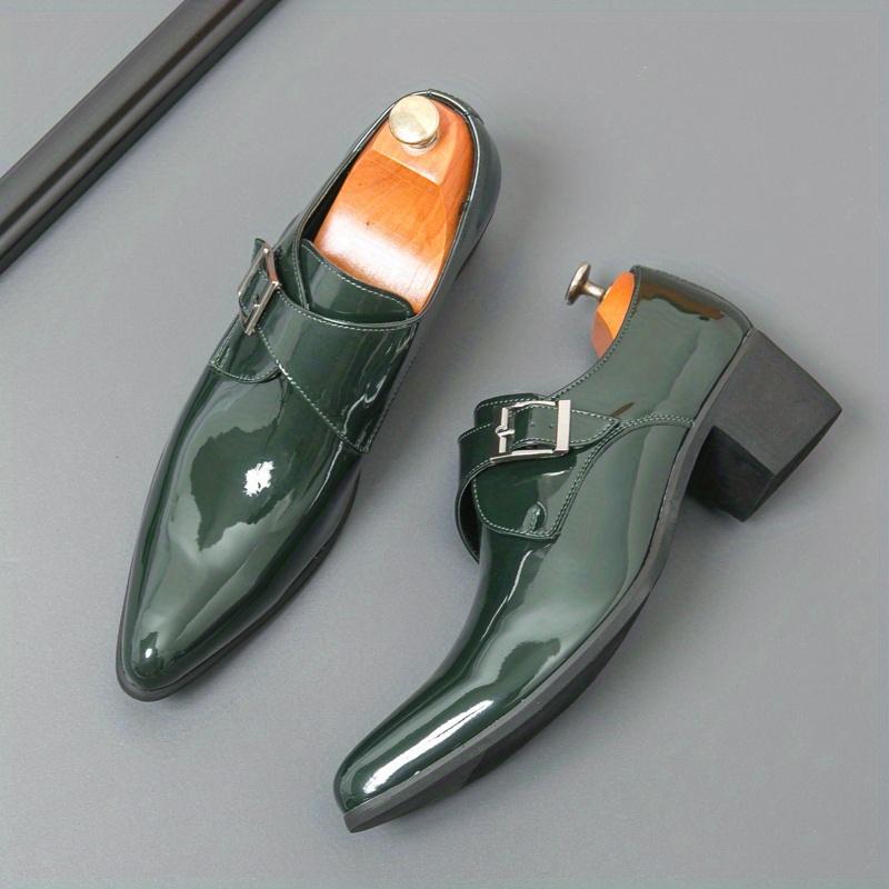 2025 Men's High Heels New British Style Pointed Retro Luxury Black Green, Suitable for 11 Festival Occasions
