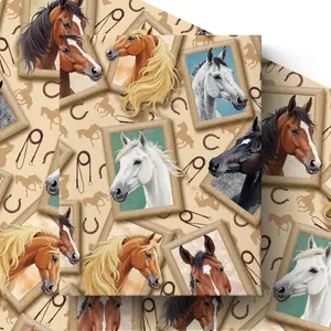 Horse Wrapping Paper Roll - 17 Inches x 16.4   Equestrian  Wrap with Realistic Horses, Framed Portraits & Horseshoes Designs for Father' s Day, Horse Lovers, Racing Fans, Birthdays & Holiday Gifts