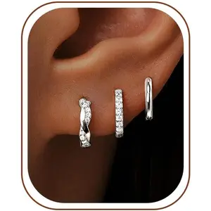 Inerney K Gold Plated Huggie Hoop Earrings for Women, Small Sterling Silver Earring Set Hypoallergenic Cartilage Helix Stacks, Mini Dainty Cute Trendy Birthstone Jewelry Gift for Multiple Piercings