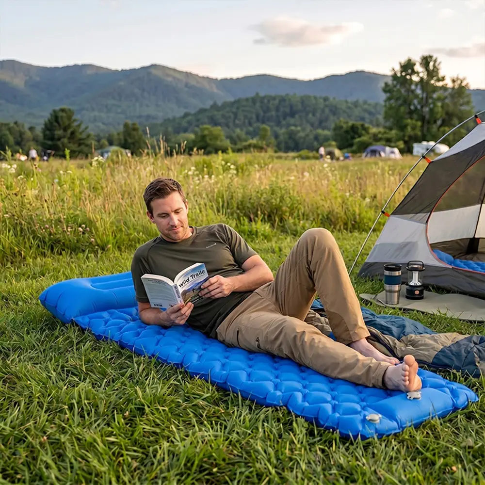 Self-Inflating Camping Sleeping Pad, Mini Lightweight Waterproof Hiking Air Mattress, Portable Compact Sleep Mat for Hiking, Travel, Outdoor Adventures, Backpacking Sleeping Pad, Inflatable Airbed