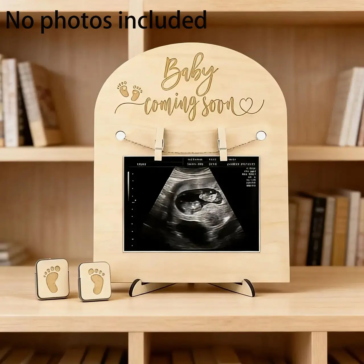 Pregnancy Ultrasound Sonogram Picture Frame with Stand, Engraved Keepsake Display Stand, Wooden Holder, Easy to Trim, Bedroom Living Room Decor