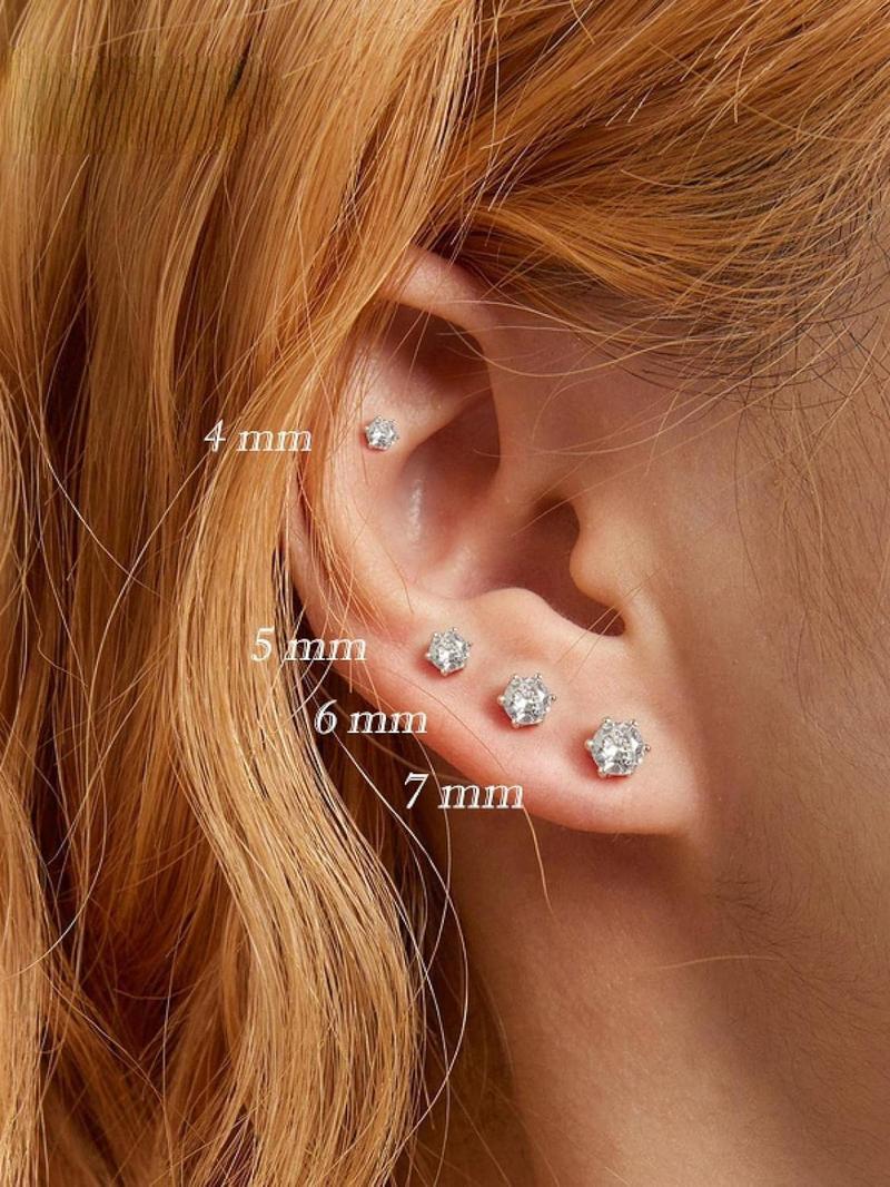 S925 Sterling Silver Glittering Diamond Stud Earrings, Solitaire Earrings, Artificial Zirconia, Pretty Studs, Fashionable Stud Earrings for Women & Girls, Trendy All-match & Exquisite Jewelry for Birthday Gift, Accessories for Women