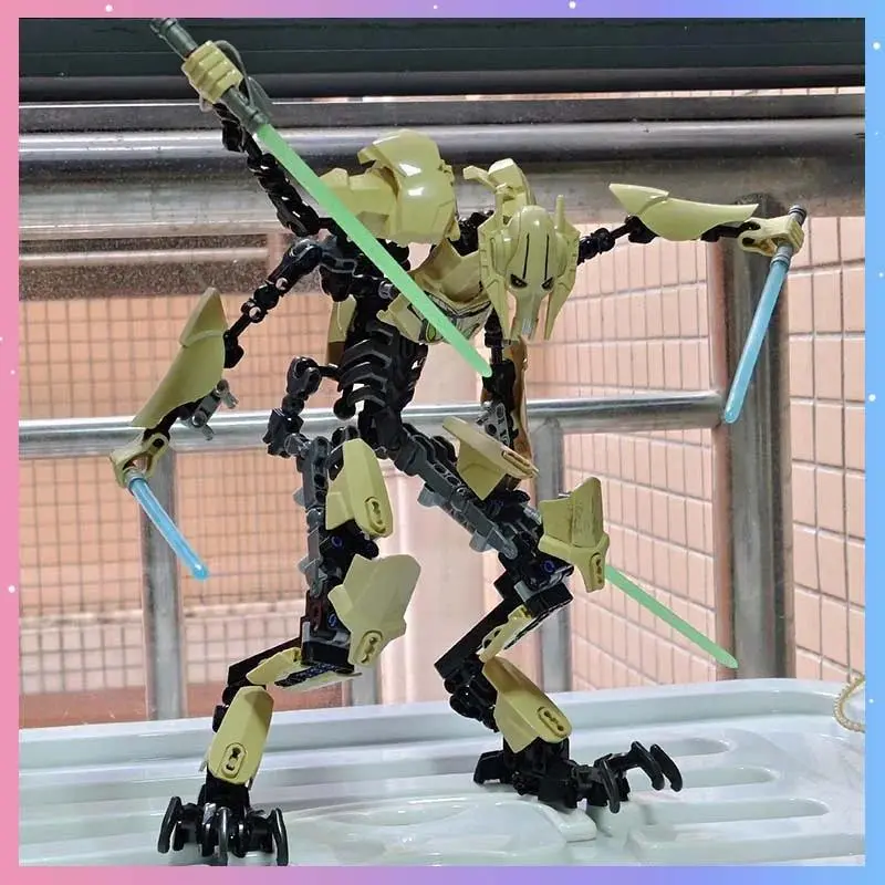 183pcs KSZ714 Star Action Figure Assembly Toy Anime Robot Grievous With Lightsaber Hilt Combat Weapon Model Building Blocks Gift