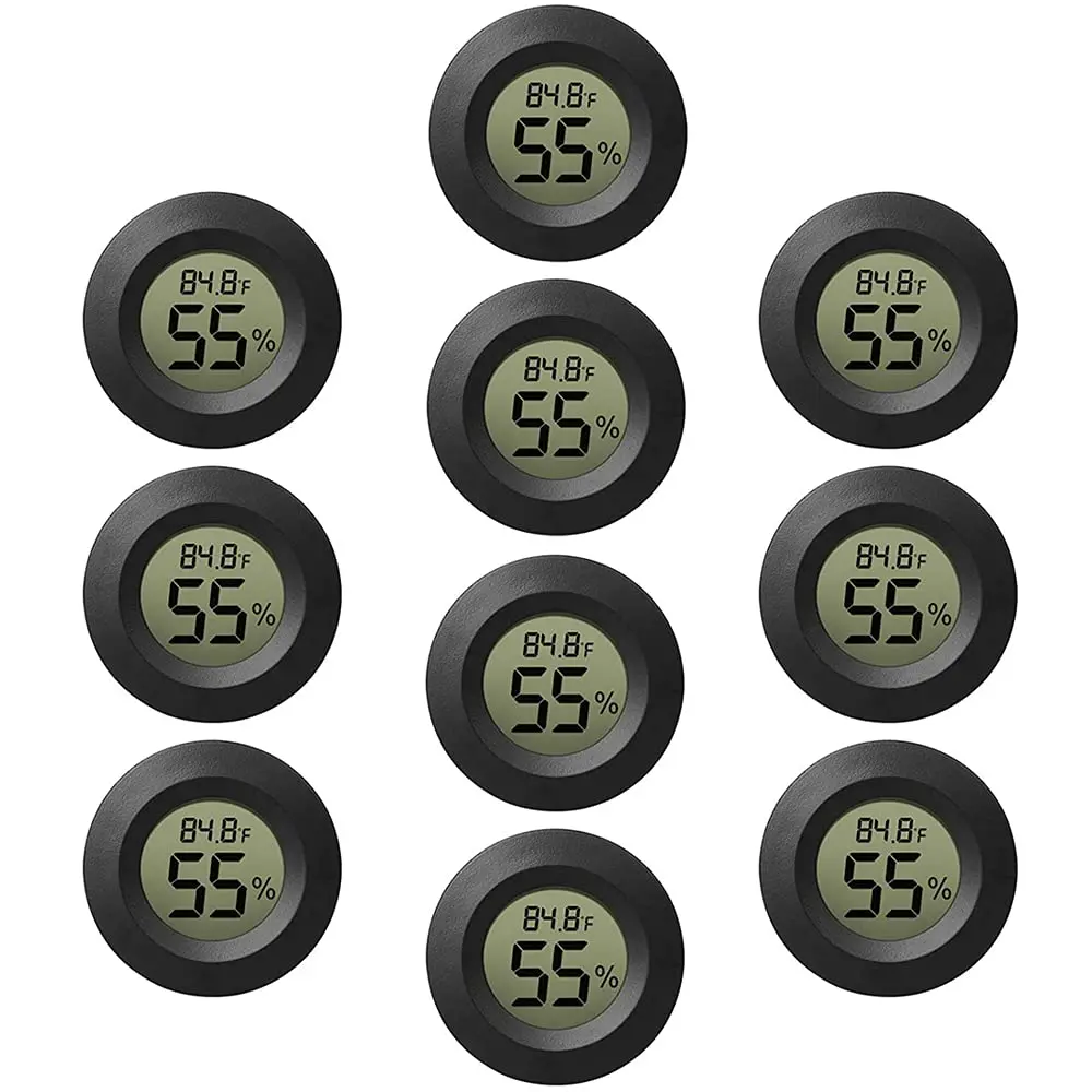 10-Pack Mini Thermometer Hygrometer, Small Digital Electronic Temperature Humidity Meters Gauge Indoor LCD Display for Greenhouse, Garden, Cellar, Fridge, Mason Jar