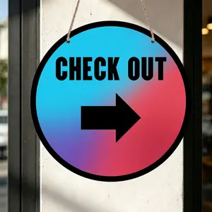 1pc Check Out Direction Sign, Red and Blue Gradient Right Arrow Circular Aluminum Hanging Sign, Commercial Prompt Sign, Suitable for Supermarket Restaurant Checkout Hotel Hotel Parking Lot Payment Guidance Sign, Wall Decor