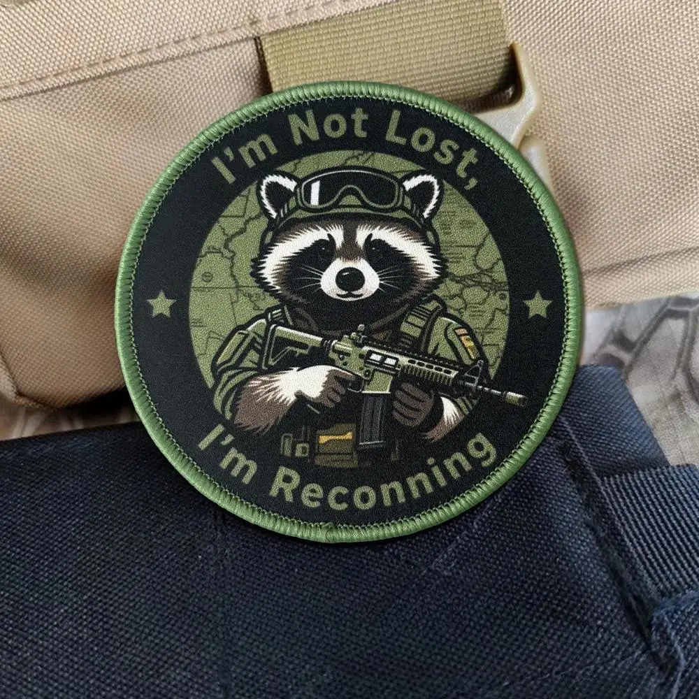 "I'm Not Lost, I'm Reconning" Raccoon Tactical Patch Design Hook Loop Morale Badge Military Armband Chevron Backpack Appliques Stickers
