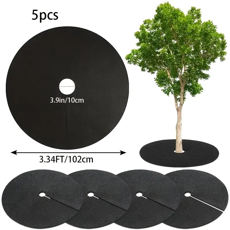 5 Large Round Weed Control Cloths, Breathable Moisture Retaining Garden Mat, Reusable Tree Grass Barrier Pad, Plant Root Protection, Garden Supplies