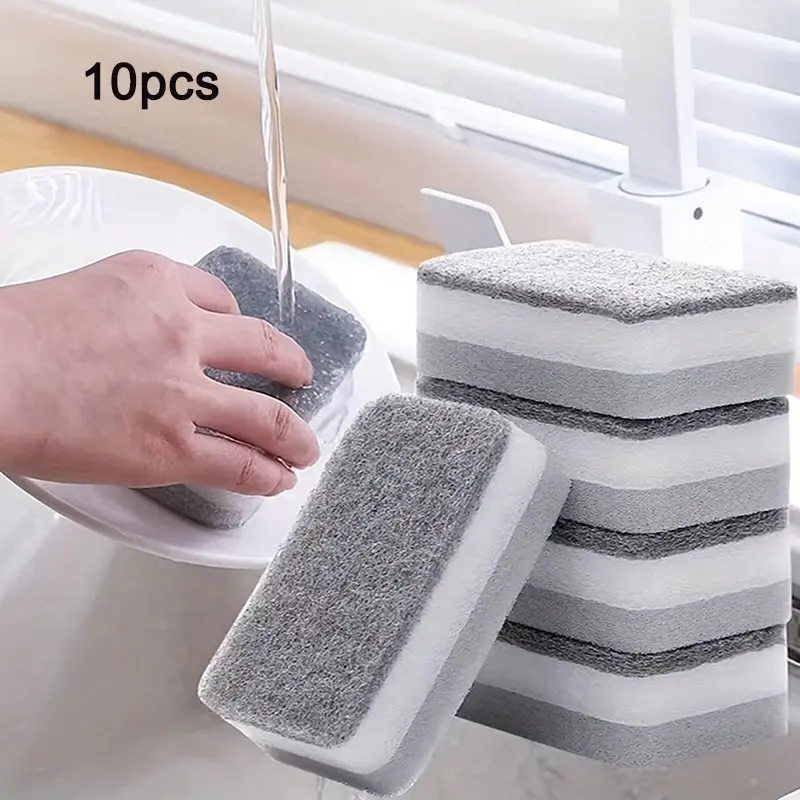 10pcs Dual-Layer Kitchen Cleaning Sponges, Non-Damaging Dish Sponge, Absorbent Foam Scrub Pad, Ideal for Pots, Pans, Sink Cleaning