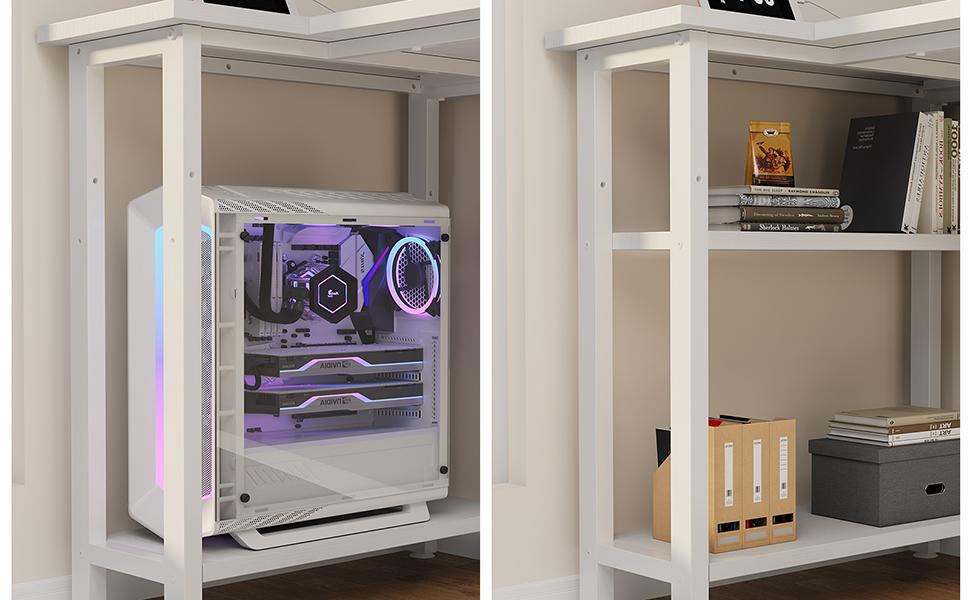 Lufeiya L Shaped Computer Desk with Power Outlet Shelves, 47 Inch Corner Desk for Home Office Bedroom, L-Shaped Study Writing Working PC Desks Table Furniture