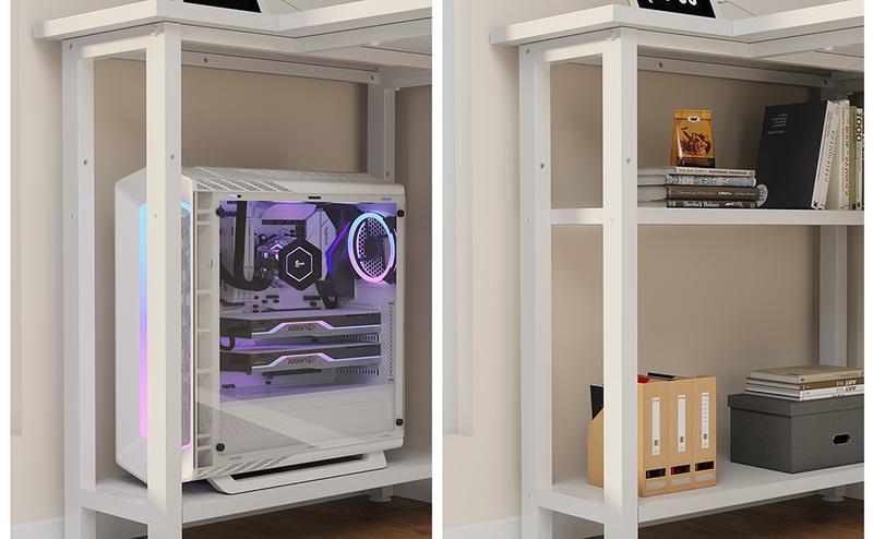 Lufeiya L Shaped Computer Desk with Power Outlet Shelves, 47 Inch Corner Desk for Home Office Bedroom, L-Shaped Study Writing Working PC Desks, Get Free Gift