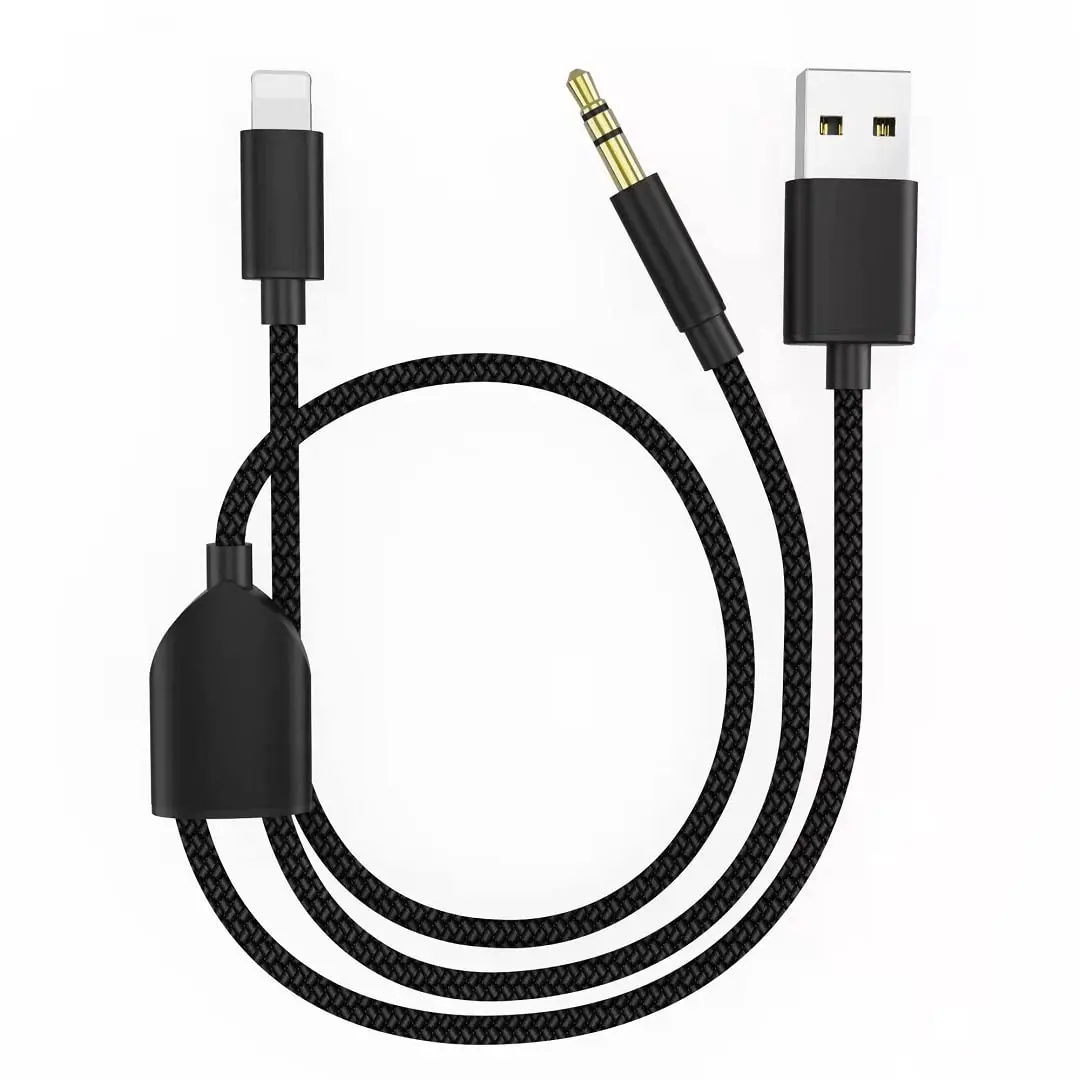 Audio   2in1  AUX Cord Compatible with Phone 12 11 SE XS XR X 8 7, Audio and USB A  Adapter Works with  Stereo/Speaker/Headphone which is with 3.5mm AUX Jack. Black 3.49Ft