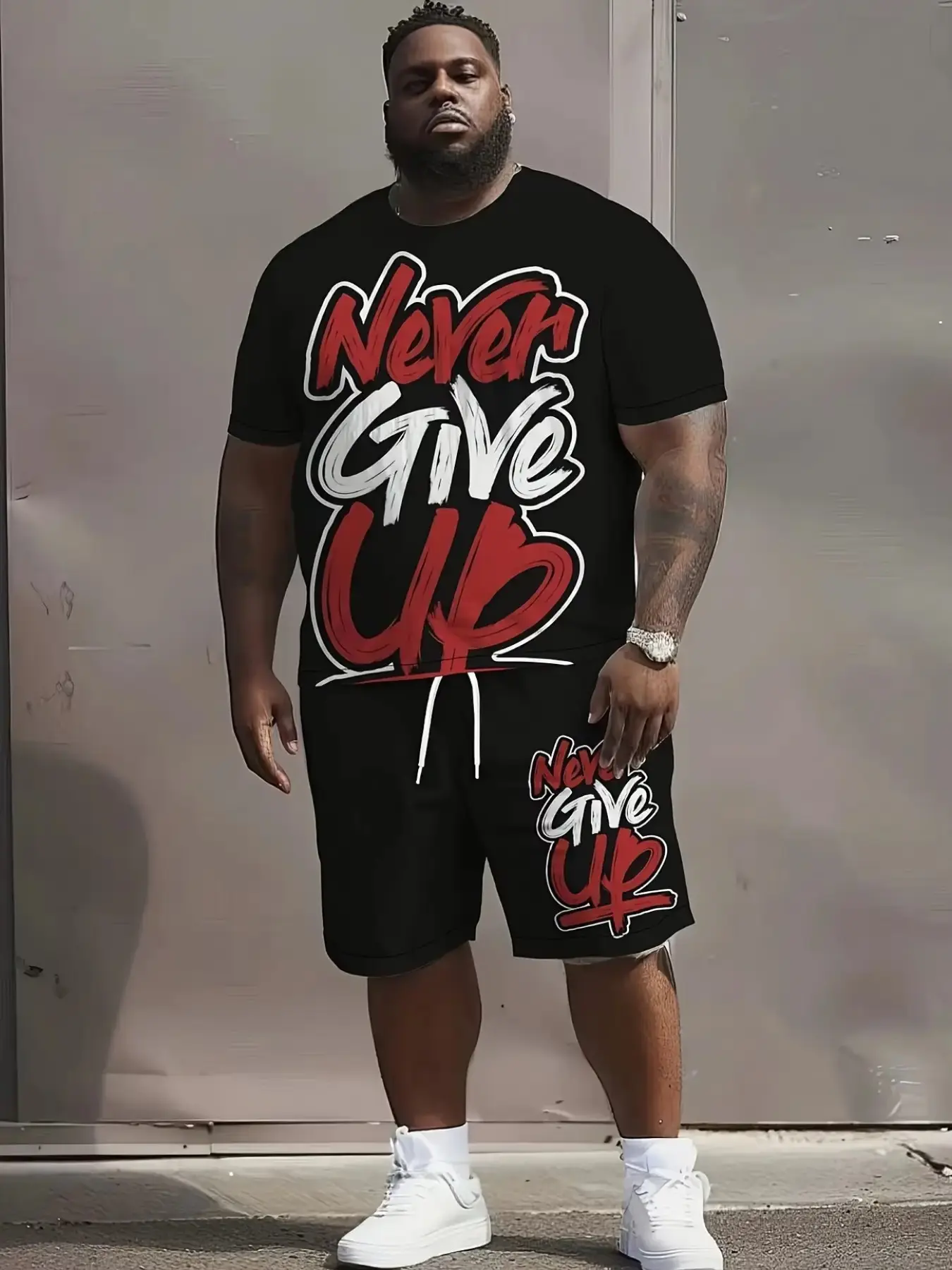 Men's Plus Size 3D Print Casual Two-Piece Set, Short Sleeve T-Shirt + Shorts, Comfortable Menswear Fashion for Spring Summer Fall