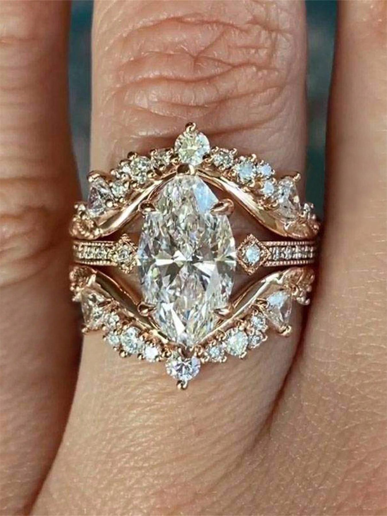 Women's Elegant Rhinestone Decorated Ring, Exquisite Trendy Ring, Engagement Rings, Bridal Rings, Fashionable Jewelry for Women As Engagement Anniversary Wedding Party Jewelry, Valentine's Day, Gift