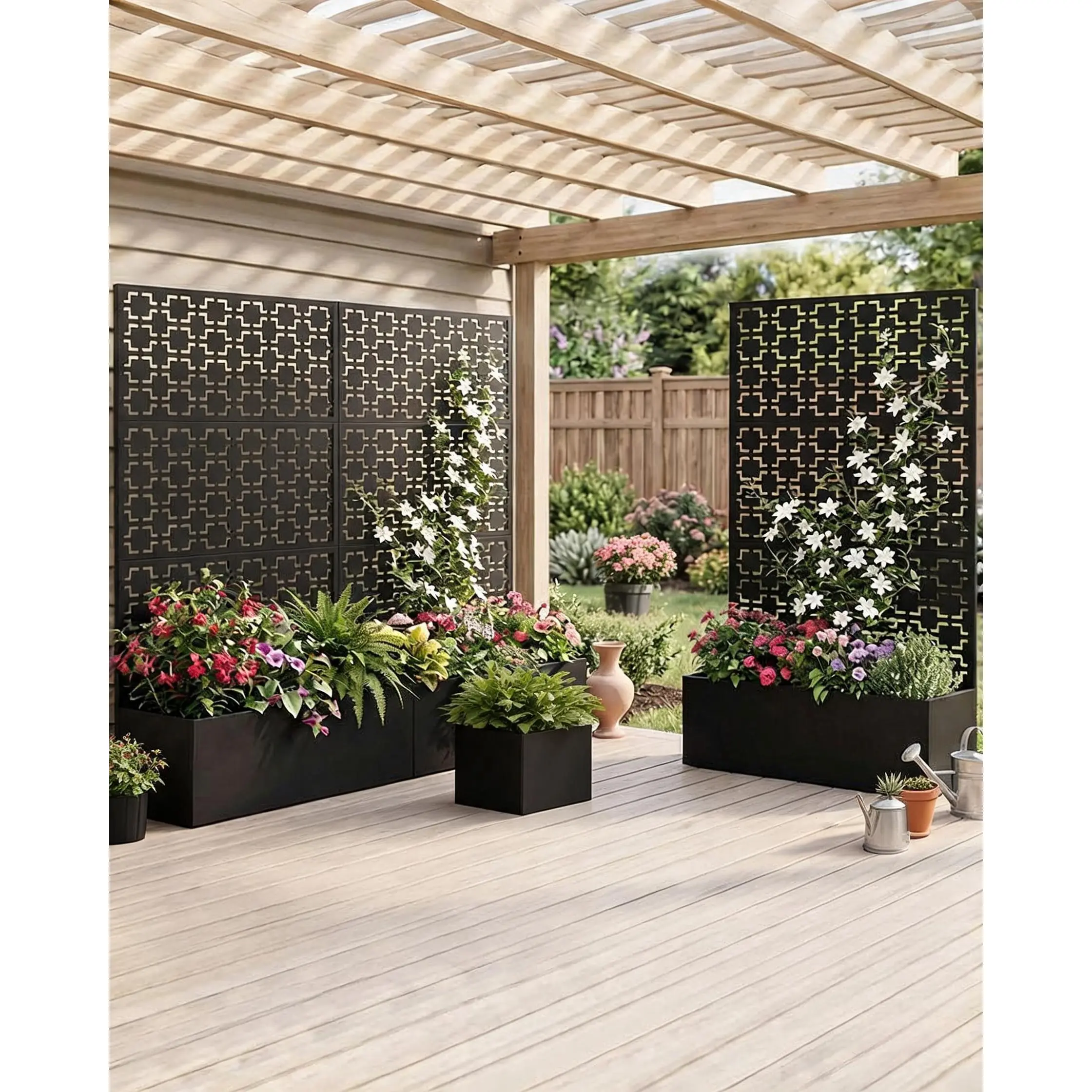 70.86" Metal Raised Planter Box with Trellis, Outdoor Garden Bed with Privacy Screen & Drainage Holes, All-Weather Patio Planter for Climbing Plants, Vegetables, Vines, Quadra