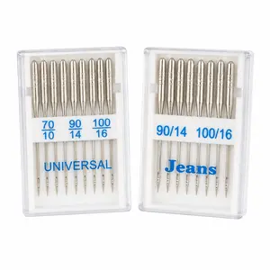 Home Sewing Machine Needles Set, 20 Pieces Universal Denim Needles, Durable Steel Needles for Thick and Medium Fabrics, Compatible with 202/505 Machines
