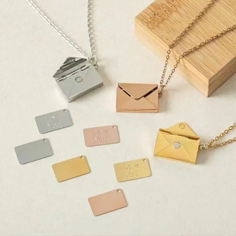 Titanium Steel Envelope Motif Necklace - Minimalist Love Letter Engraving, Waterproof Finish, Fade-Proof Pendant, Unisex European-American Creative Couple Costume Jewelry, Gifts for Boyfriend, Anniversary Present, Boyfriend Gifts