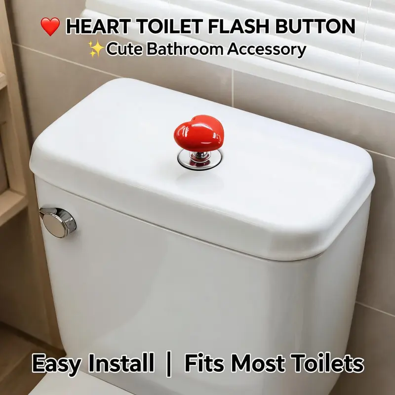 Cute Heart Shape Cabinet Knobs, Multi-Purpose Ceramic Drawer Pull Handles, Decorative Toilet Flush Press Button for Bathroom Kitchen Wardrobe Closet Furniture, Red White Yellow 3 Colors