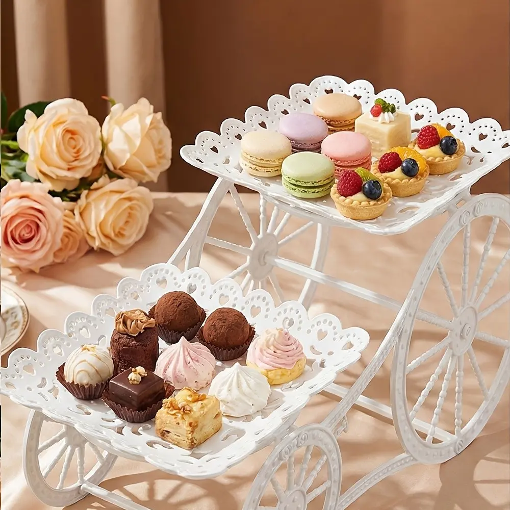 European-Style White Plastic Dessert Cart with Multiple Layers for Fruit, a Candy Tray for The Living Room Coffee Table, an Elegant Cake Stand for The Reception, Cake Stands for Party, And an Ideal Choice for Displaying Afternoon Tea Snacks Indoors