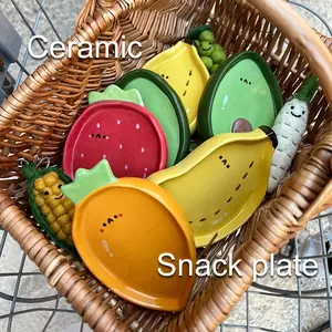 4 Piece Ceramic Snack Plates Cute Cartoon Fruit Design Orange Avocado Strawberry Corn for Dessert Sauce Sushi Condiments Food Safe Tableware for Festive Home Decor Vibrant Serving Dishes Durable Dinne