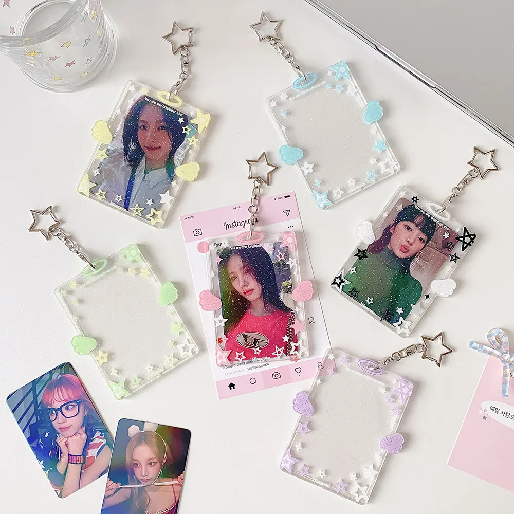 Photocard Holder keychain , K-pop Photocard Holder with star ,  Photocard Protectivefilm Colorful Star Transparent Card Cover