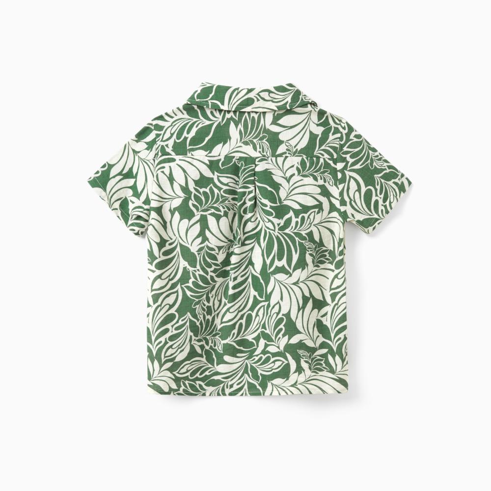 PatPat Family Matching Leaf Print Short-sleeve Shirt or Halter Dress Green Set Spingtok