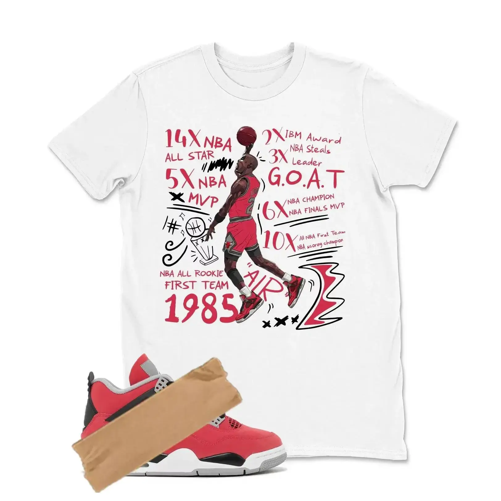 AJ4 Fire Red White Black Match Shirt, MJ GOAT Dunk Graphic Tee, 90s HipHop Tee, Gift For Women and Men, Unisex T-Shirt, Cozy Gift