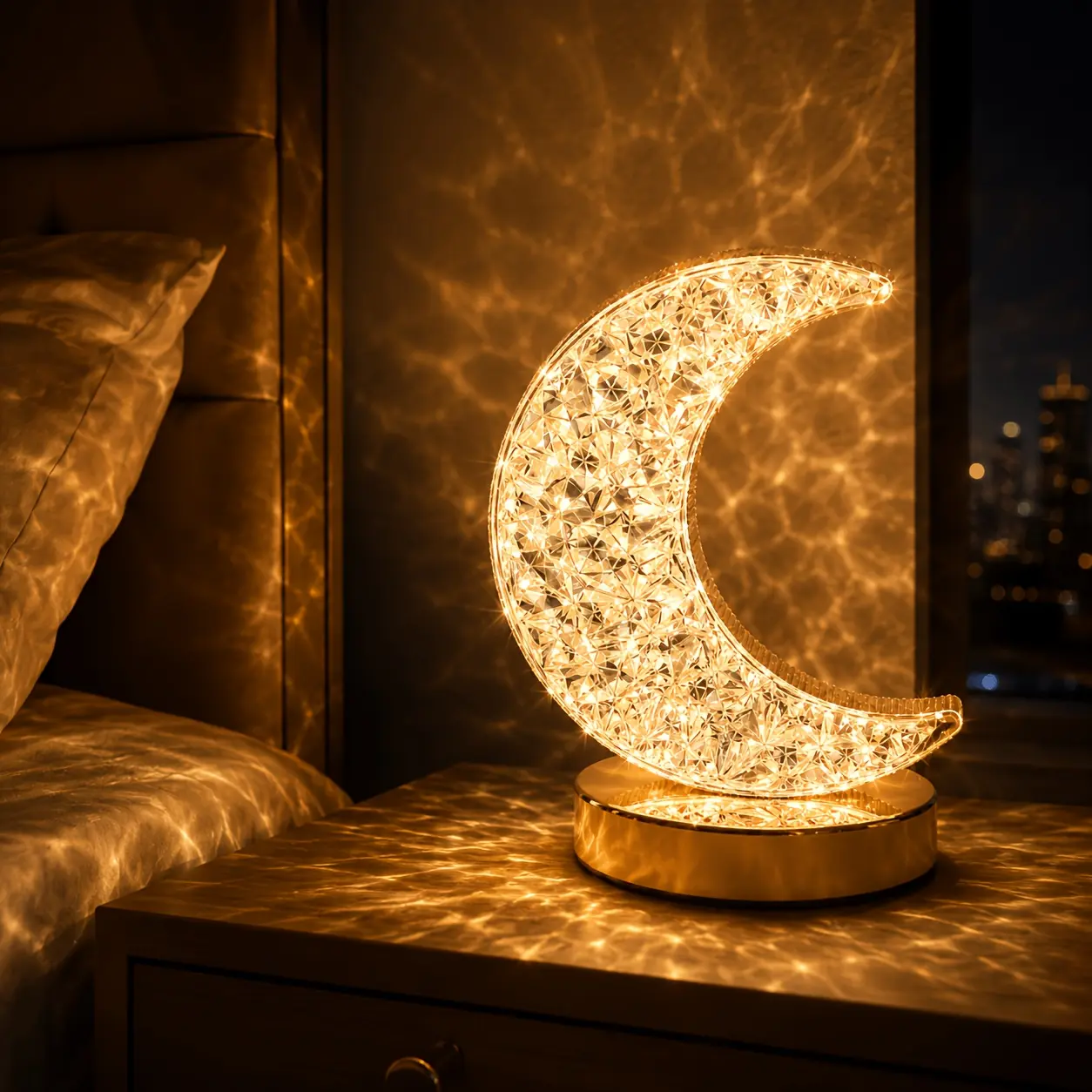 3-Color, 1-Piece Set: Touch-Activated Color-Changing Portable Moon Diamond Table Lamp, Moon-Shaped Bedside Lamp, USB-Rechargeable Room Decorative Table Lamp, Night Light, for Bedrooms, Living Rooms, Kitchens, and Dining Rooms—Bedside Lamp, Portable LED Li