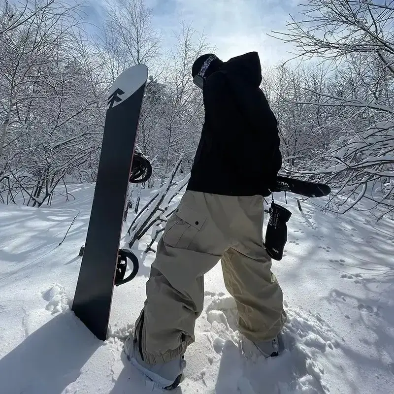 Khaki Menswear Polyester Skiing Baggy Pants Warm Casual Loose Winter Outdoor Snow Snowboard Trousers Sports Fashion